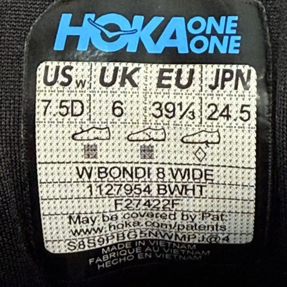 Hoka Bondi 8 Women’s Size 7.5 Wide Black White Running Shoes Cushioned Comfort
